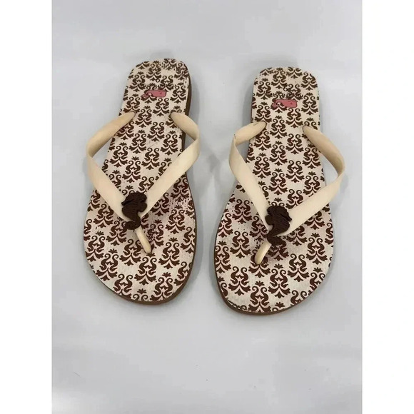 VINEYARD VINES FLIP FLOPS WOMENS SIZE 10 SEA HORSE BROWN/WHITE SANDALS - Picture 3 of 7